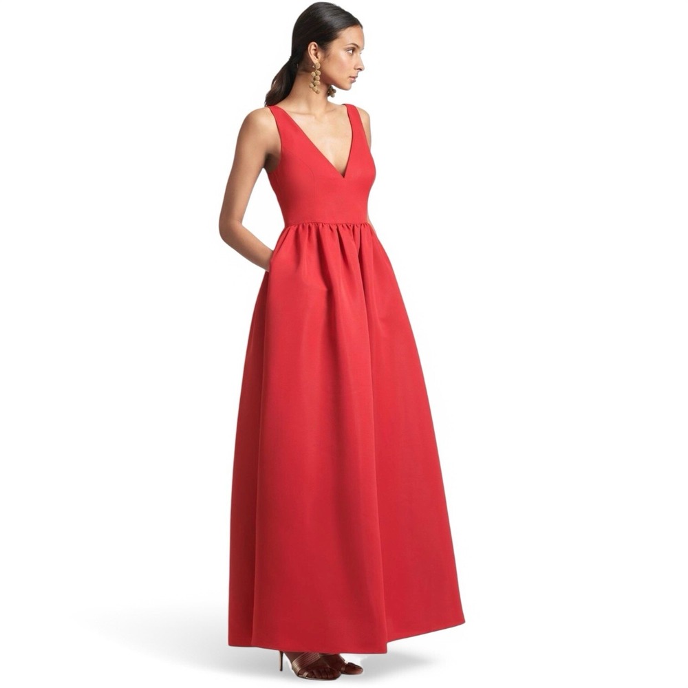 Women's Sachin & Babi Red Katrina A-Line Gown Size 6 Embellished Bow Pockets